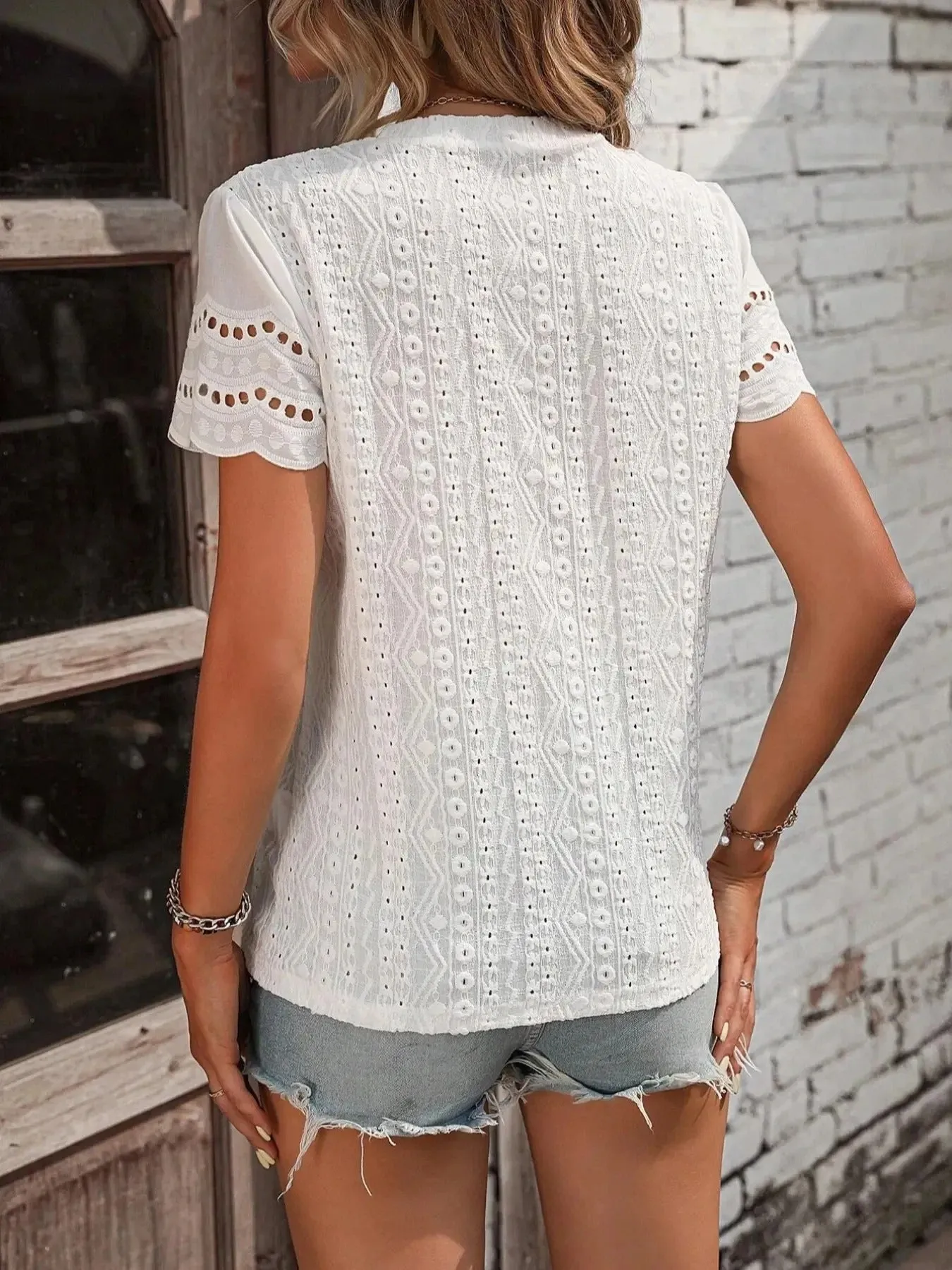 Elegant Short-Sleeve Round Neck Blouse for Women