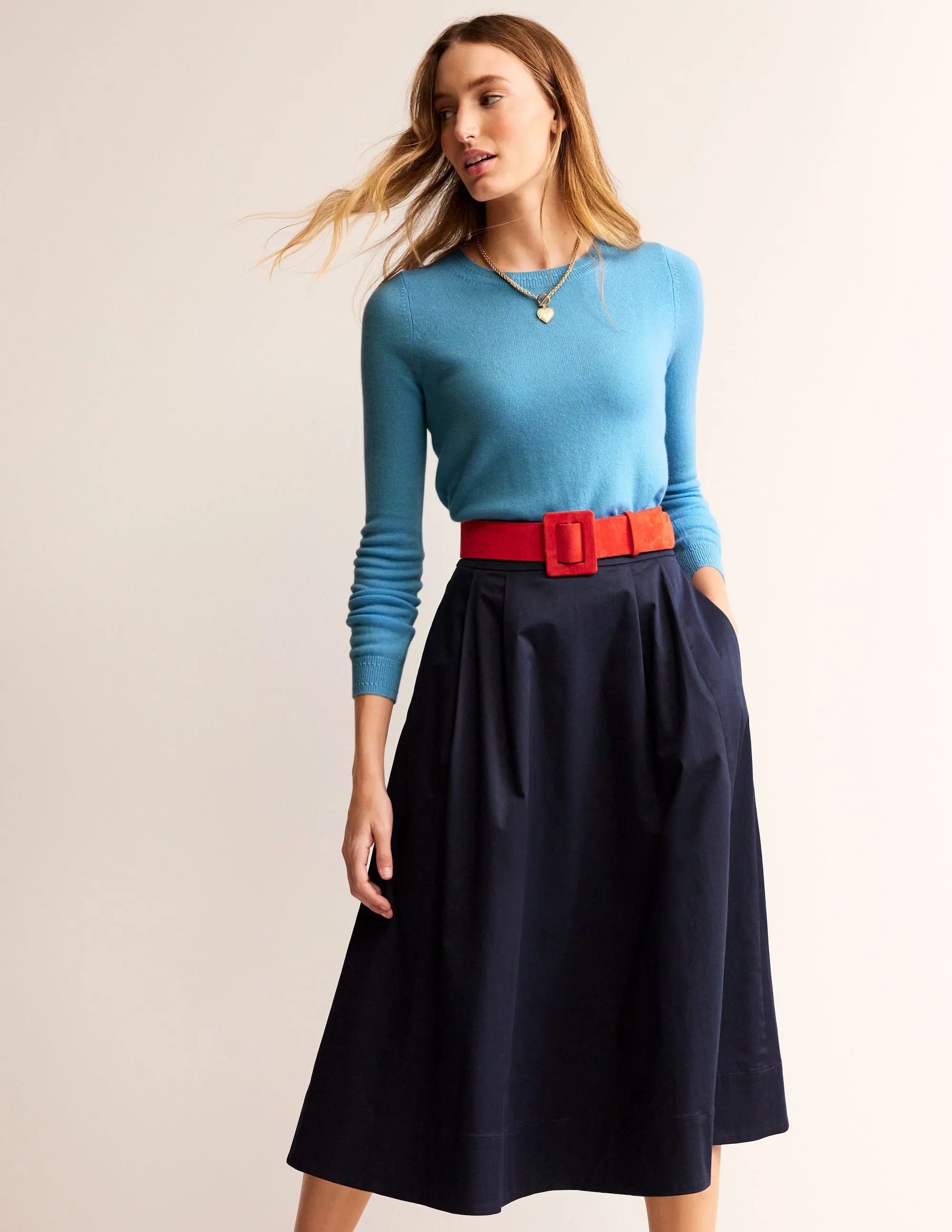 Eva Cashmere Crew Neck Jumper-Air Blue