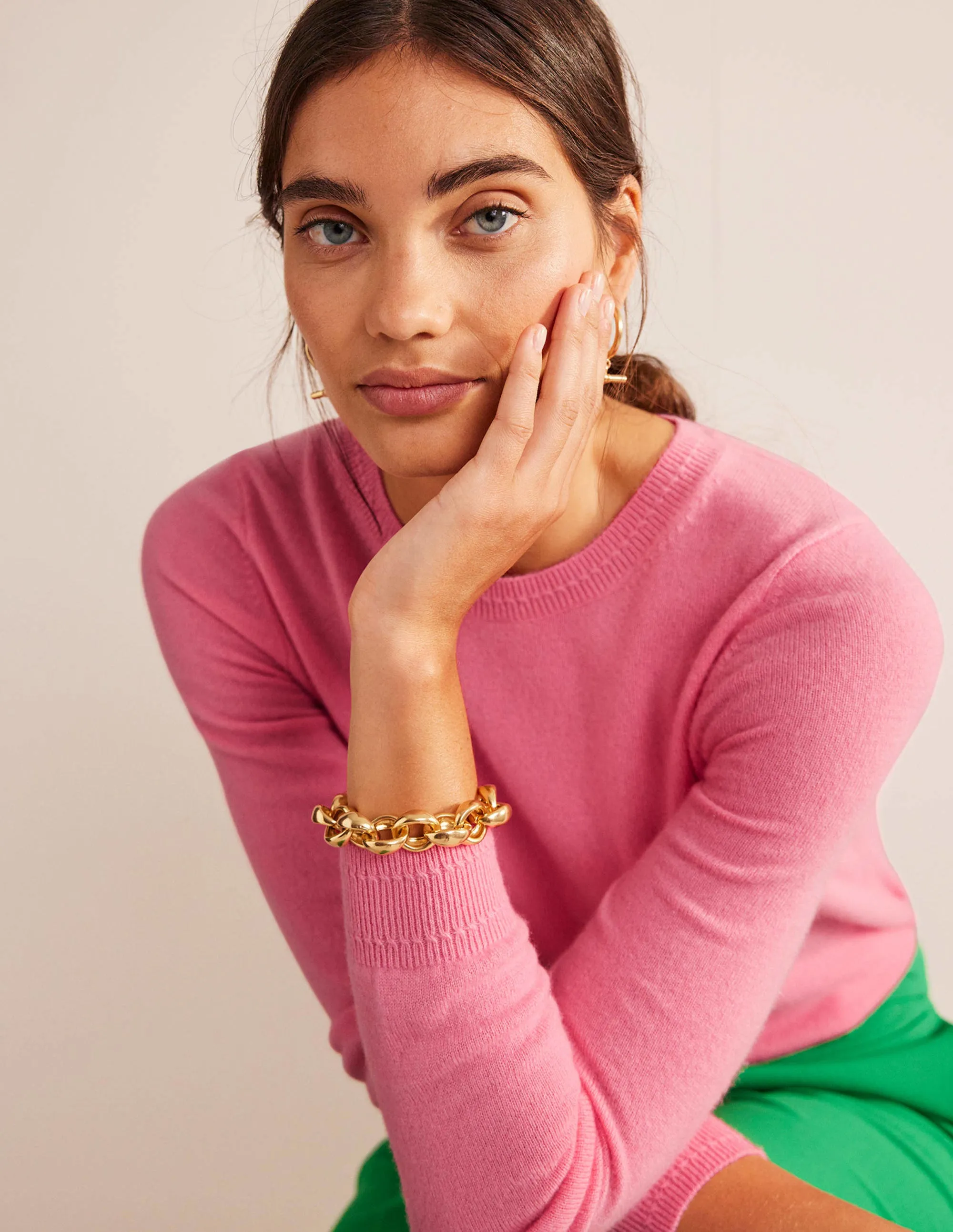 Eva Cashmere Crew Neck Jumper-Azalea Pink