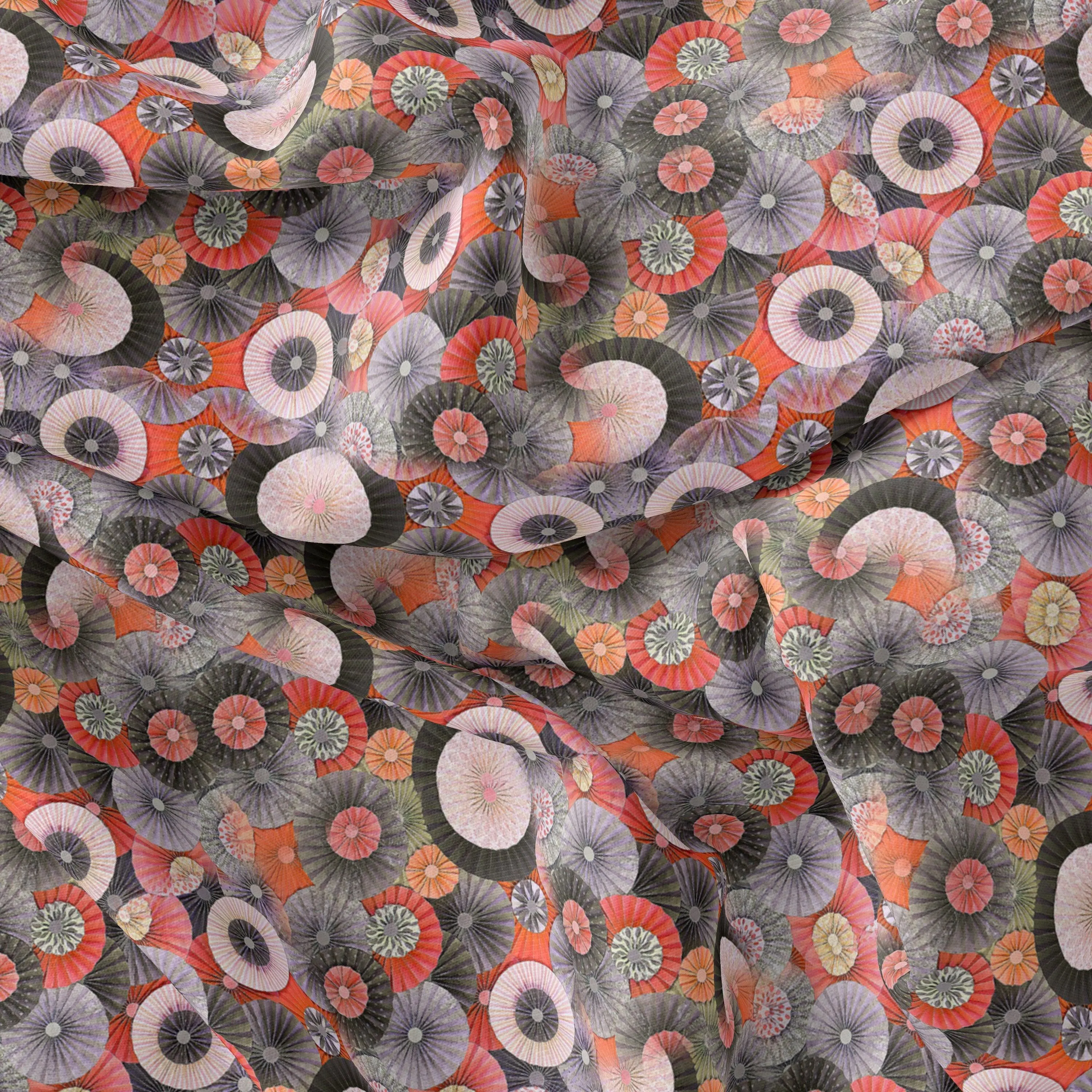 Glam Polished Multicolour Rounded Digital Printed Fabric - Pure Muslin