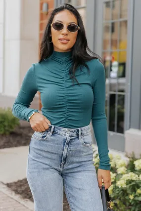 Green Cinched Mock Neck Top - DOORBUSTER