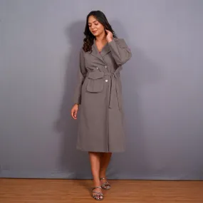 Grey Warm Cotton Flannel Midi Blazer Dress