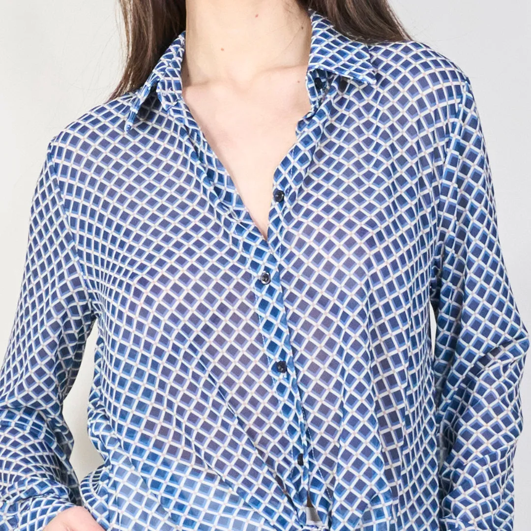 Grid pattern chiffon blouse wholesale