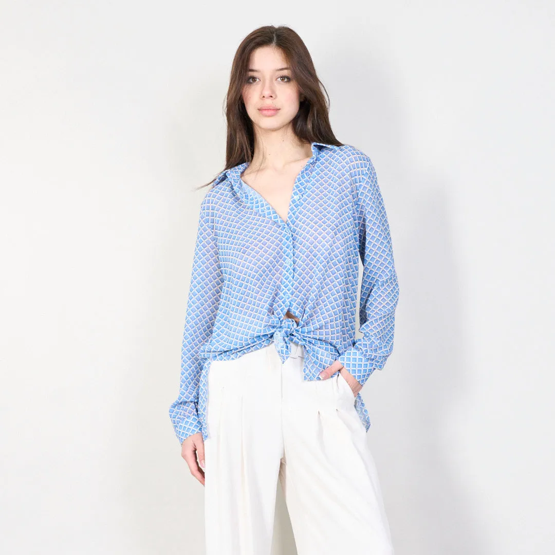 Grid pattern chiffon blouse wholesale