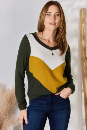 Hailey & Co Full Size Colorblock V-Neck Blouse