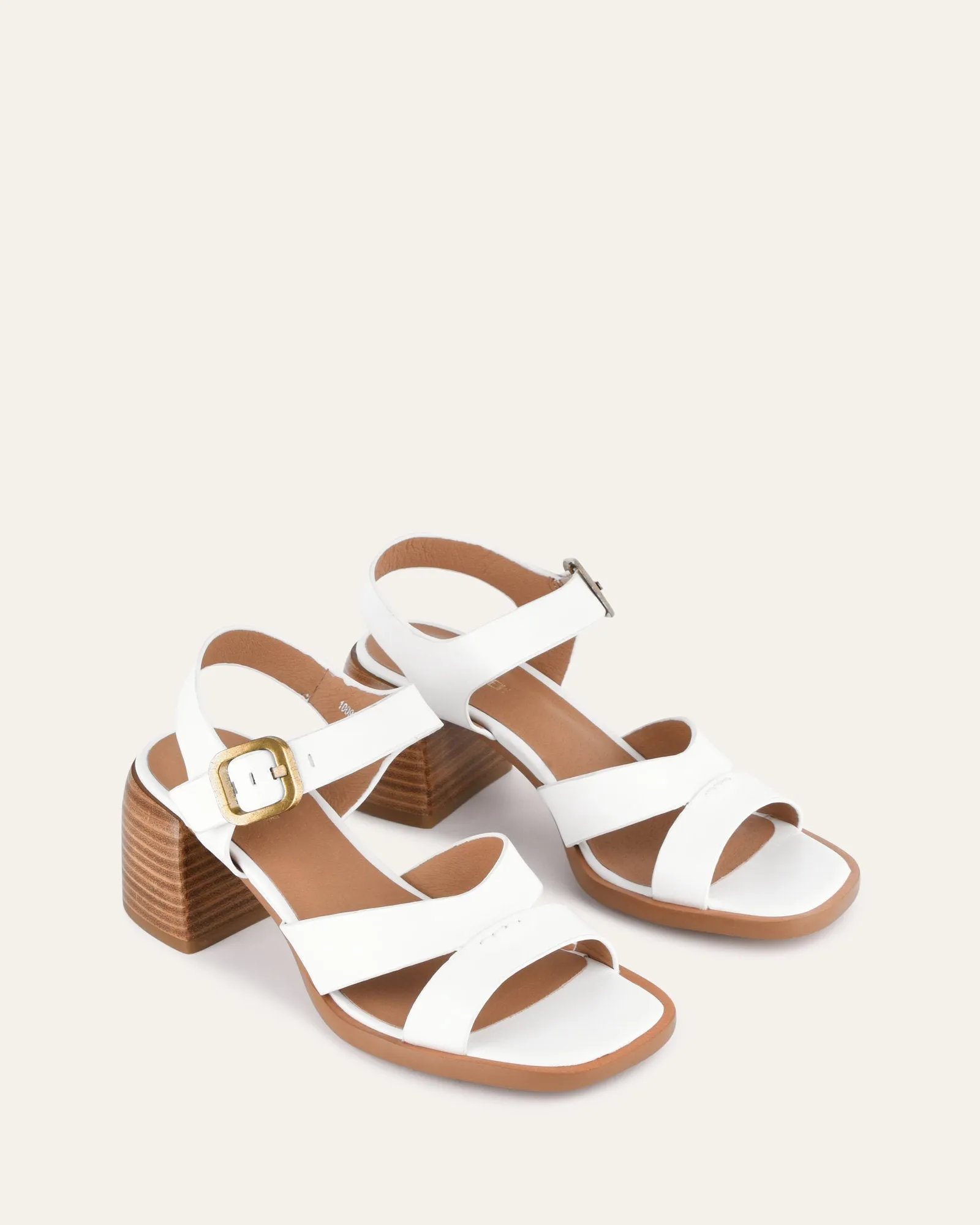 IMOGEN MID HEEL SANDALS WHITE LEATHER