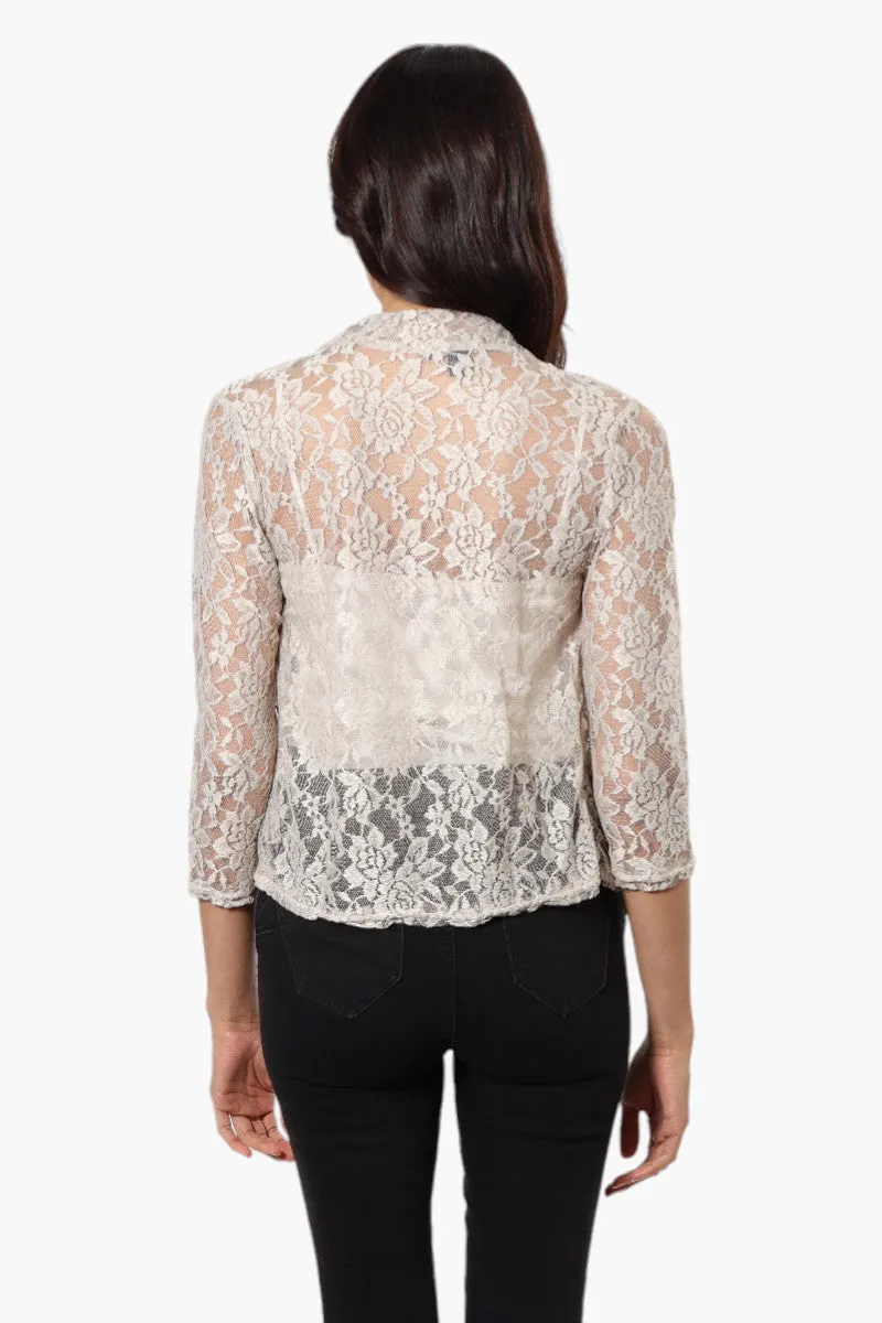 Impress Floral Lace 3/4 Sleeve Wrap Cardigan - Stone