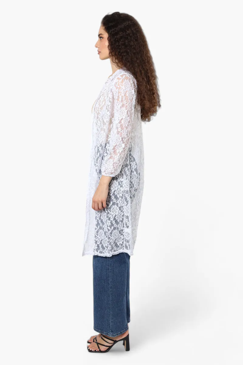 Impress Floral Lace Duster Cardigan - White