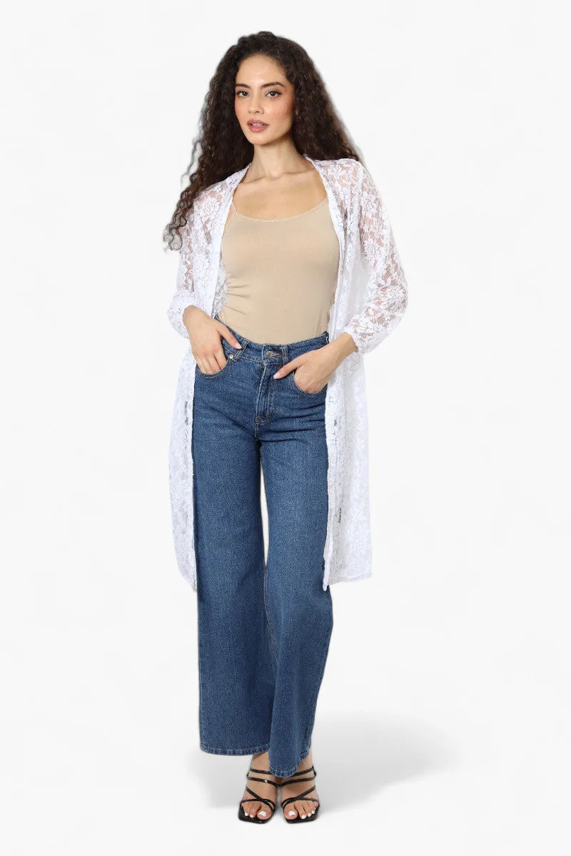 Impress Floral Lace Duster Cardigan - White