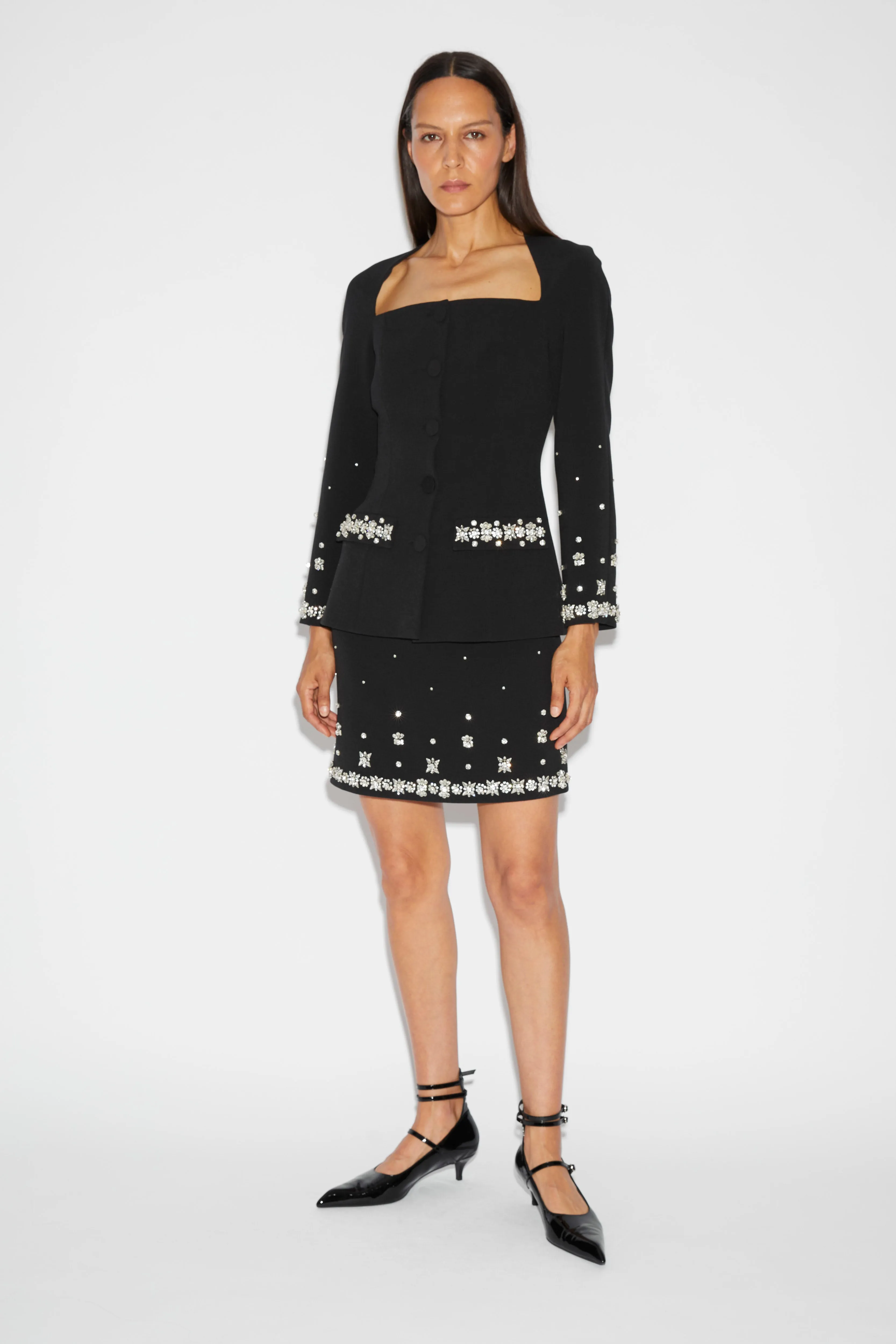 KAYLEN SKIRT BLACK EMBELLISHED CREPE