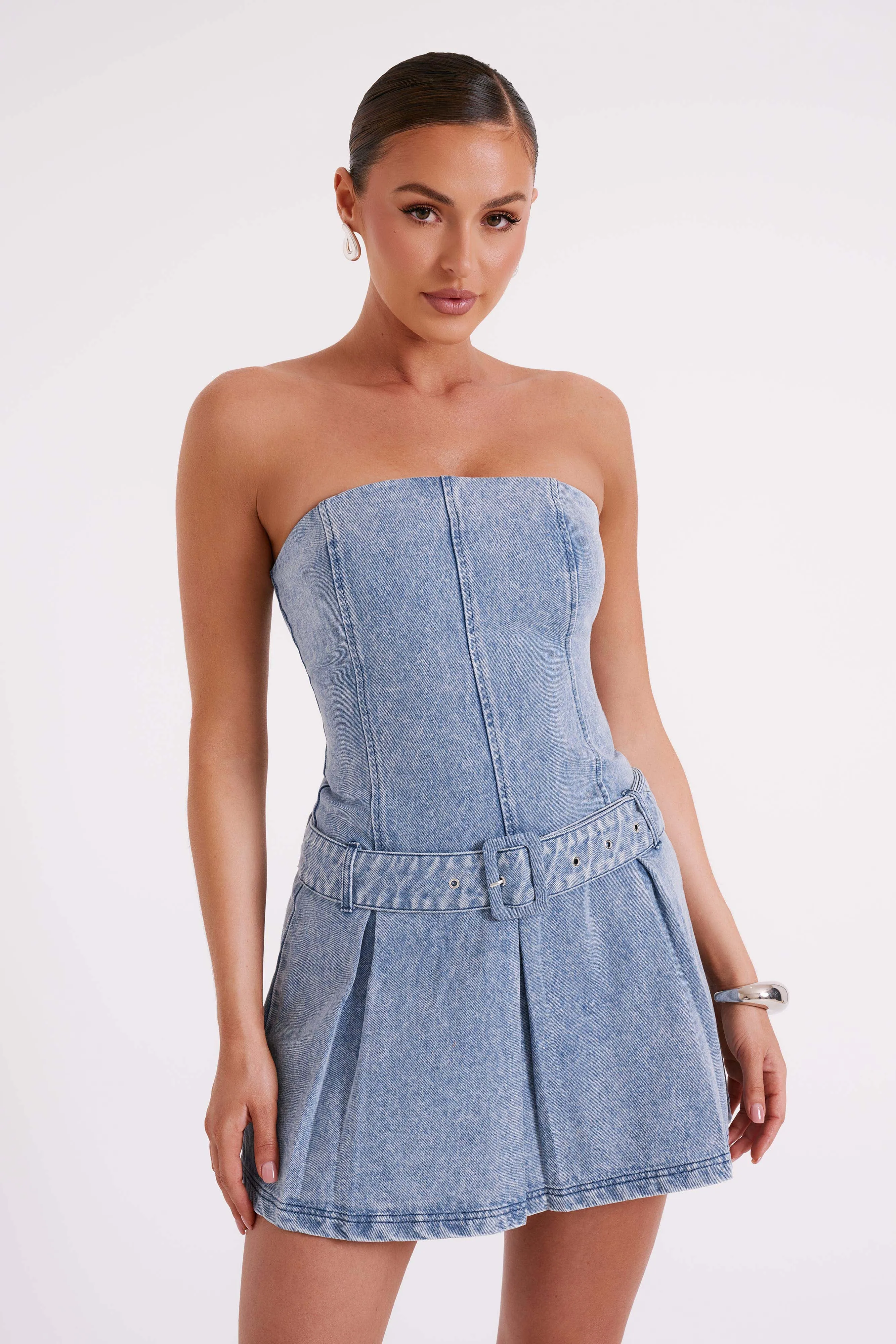 Lee Denim Pleated Mini Dress - Vintage Blue