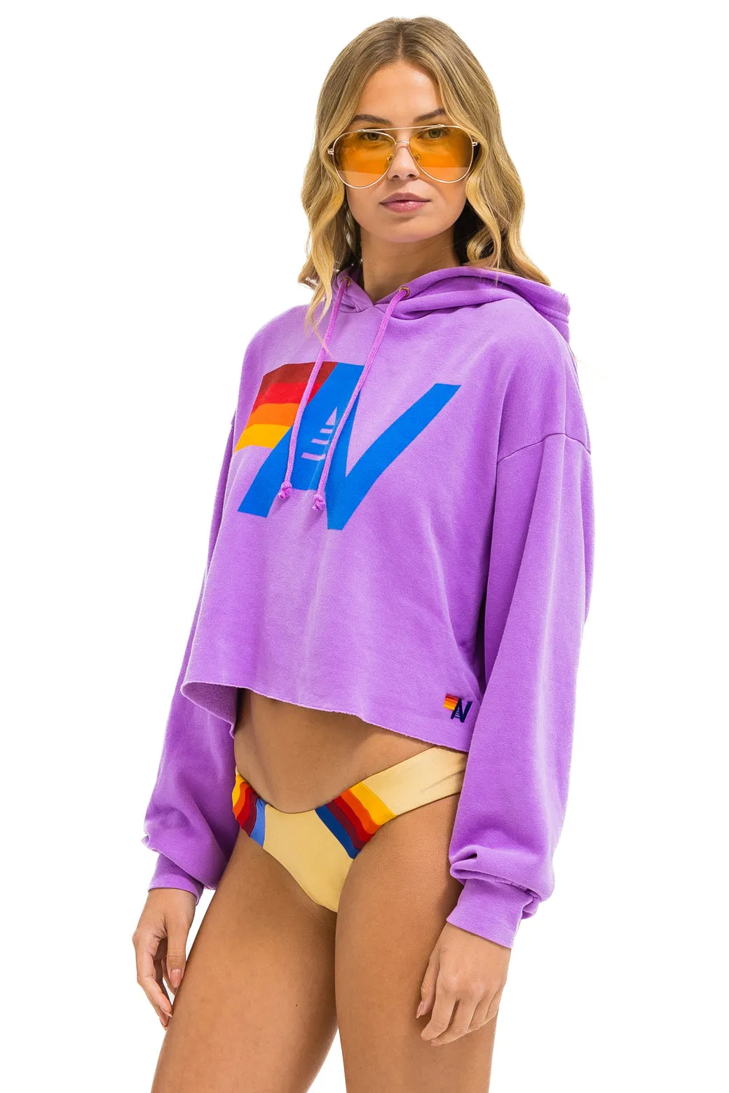 LOGO CROPPED PULLOVER RELAXED HOODIE - NEON PURPLE