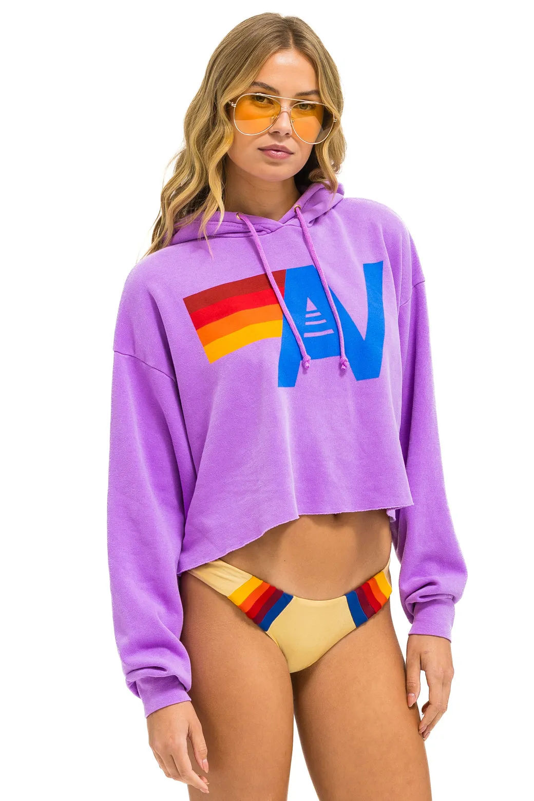 LOGO CROPPED PULLOVER RELAXED HOODIE - NEON PURPLE