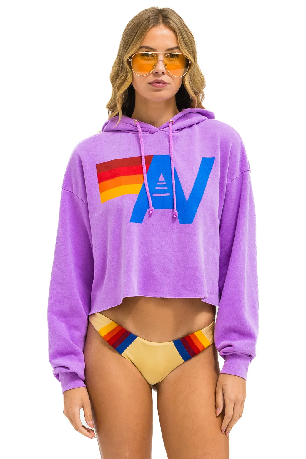 LOGO CROPPED PULLOVER RELAXED HOODIE - NEON PURPLE