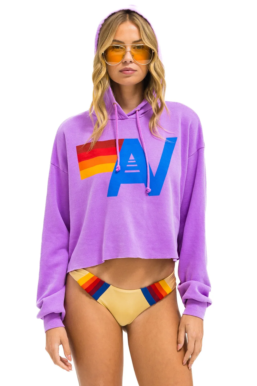 LOGO CROPPED PULLOVER RELAXED HOODIE - NEON PURPLE