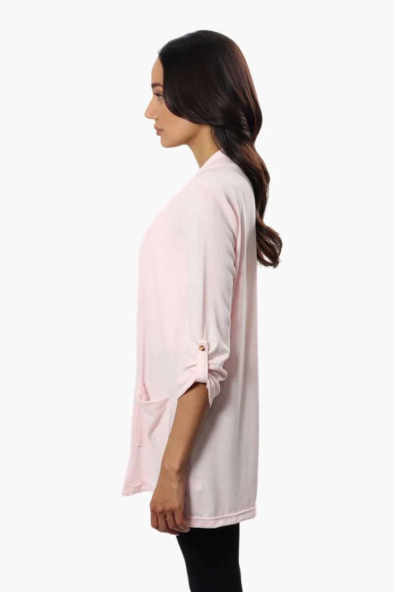 Majora Open Front Roll Up Sleeve Cardigan - Pink