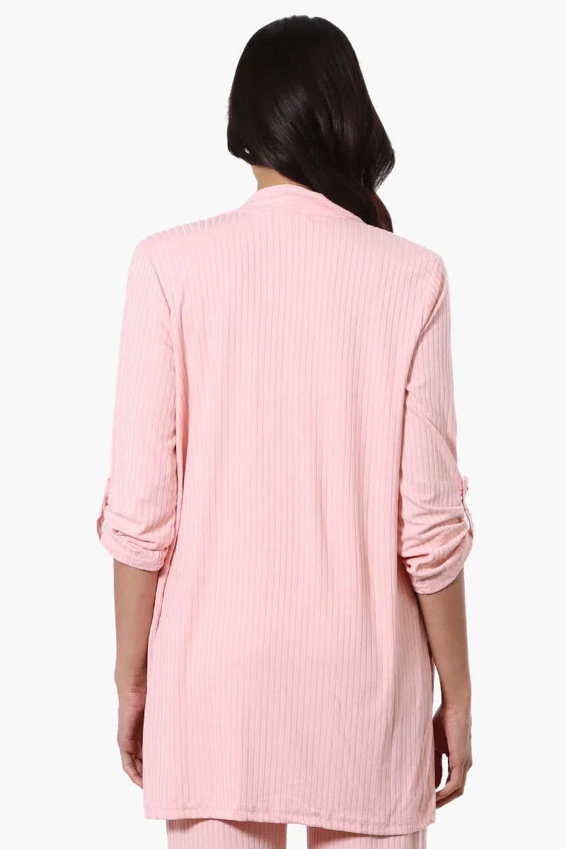 Majora Ribbed Roll Up Sleeve Wrap Cardigan - Pink