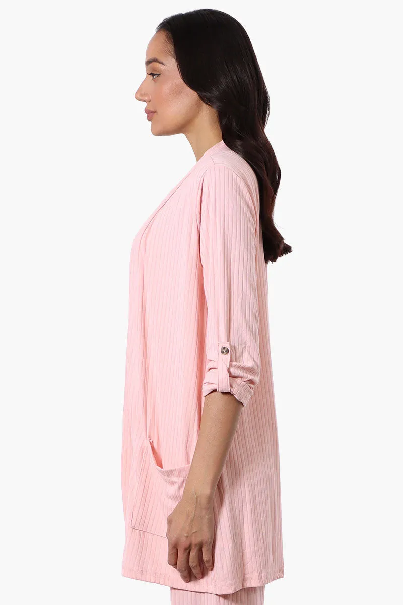 Majora Ribbed Roll Up Sleeve Wrap Cardigan - Pink