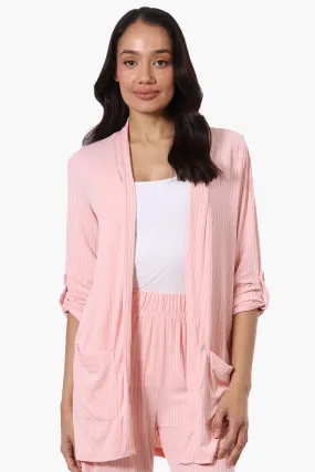 Majora Ribbed Roll Up Sleeve Wrap Cardigan - Pink