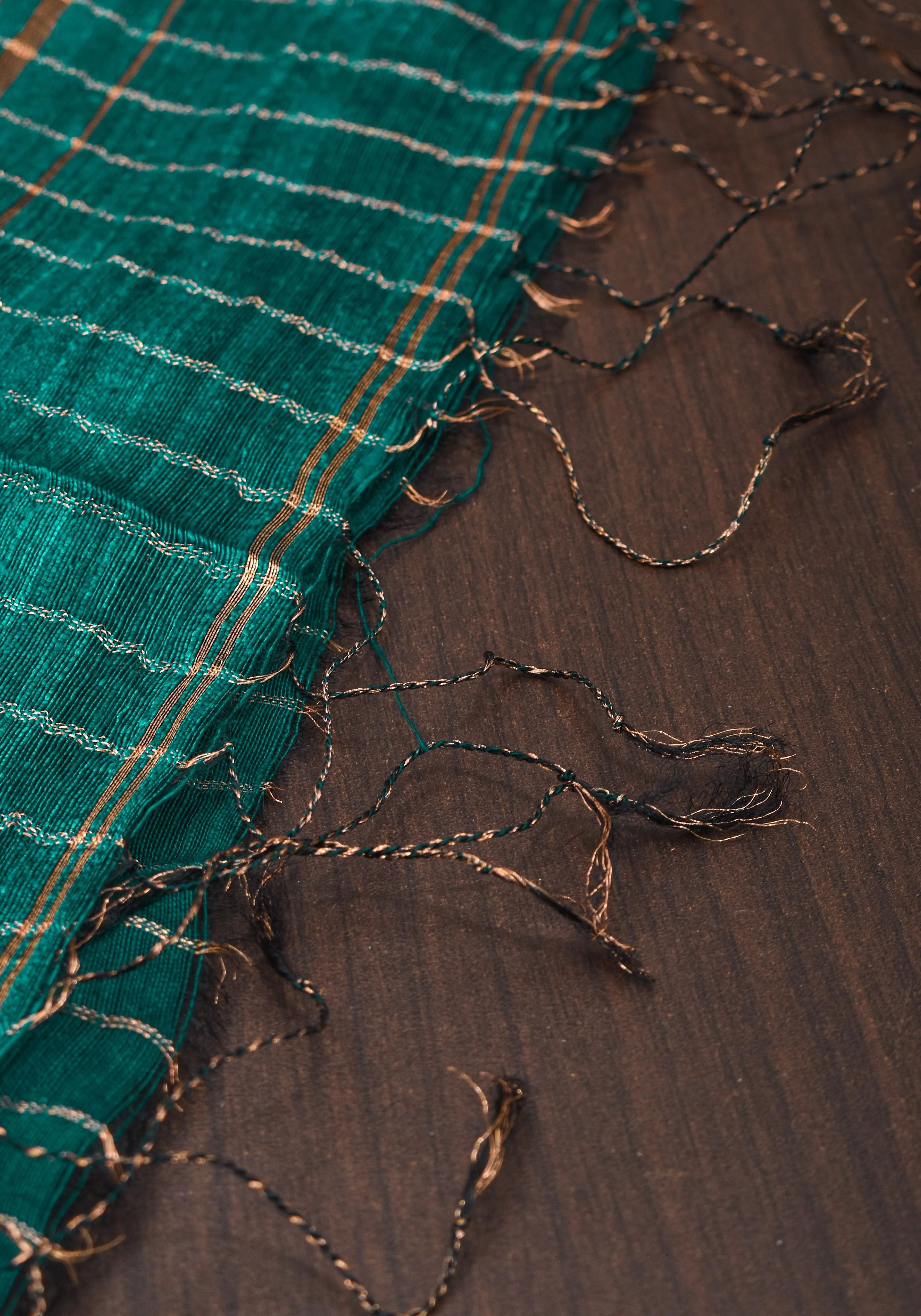 Matka Silk Saree in Green with Zari Checks and Wide Zari Temple Border | SILK MARK CERTIFIED