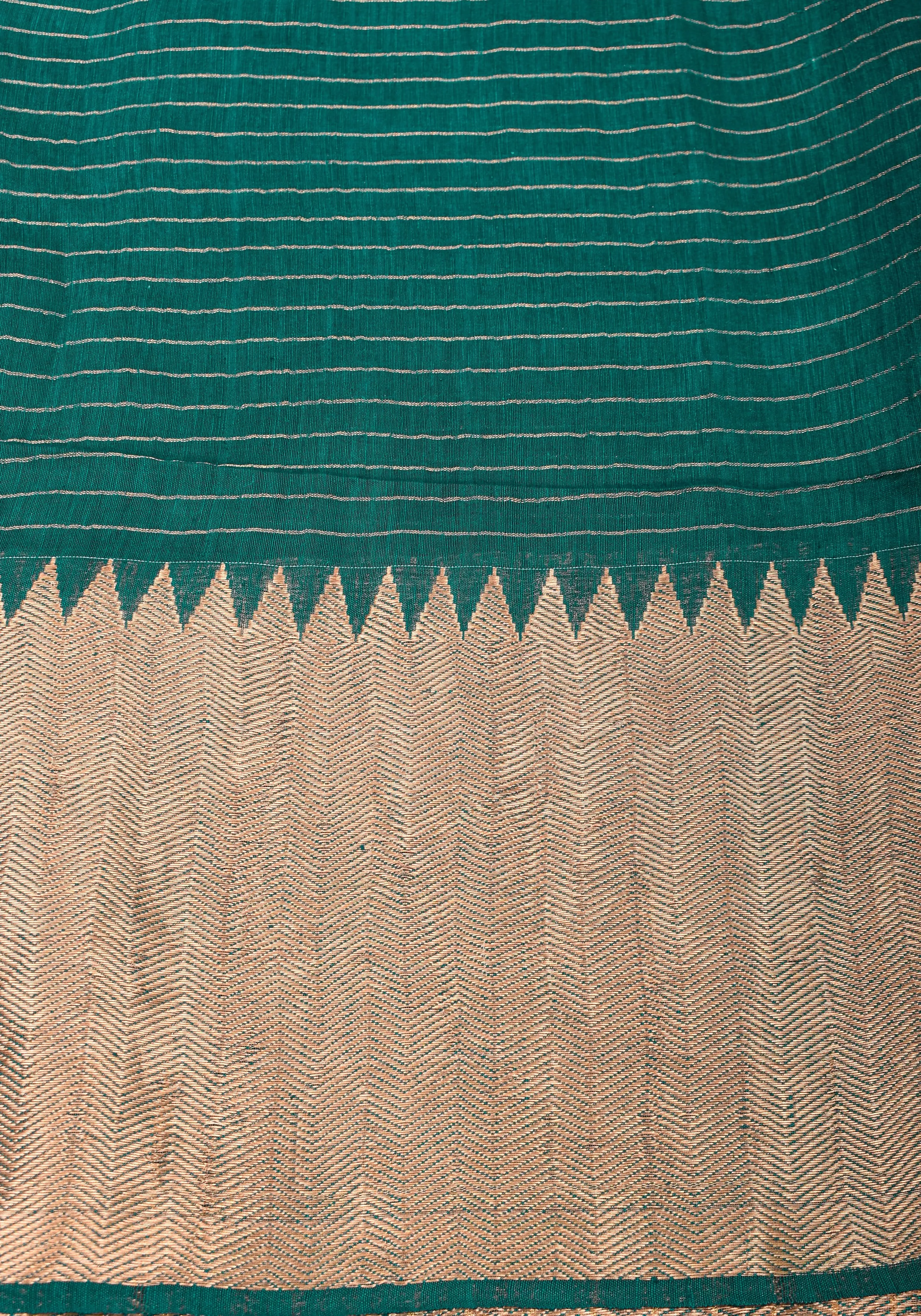 Matka Silk Saree in Green with Zari Checks and Wide Zari Temple Border | SILK MARK CERTIFIED