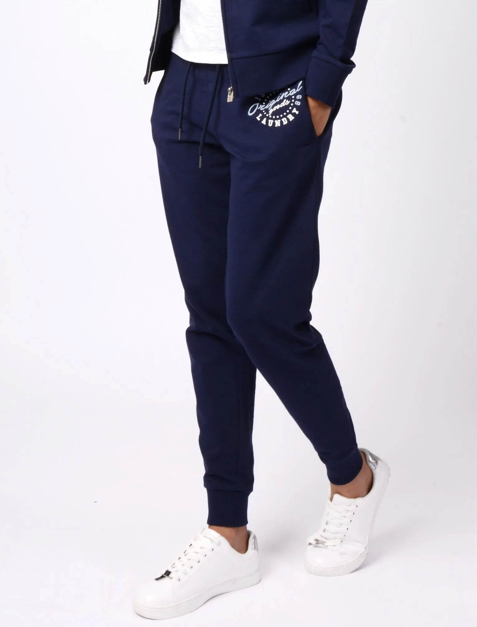 Mia Loopback Fleece Cuffed Joggers In Eclipse Blue - Tokyo Laundry