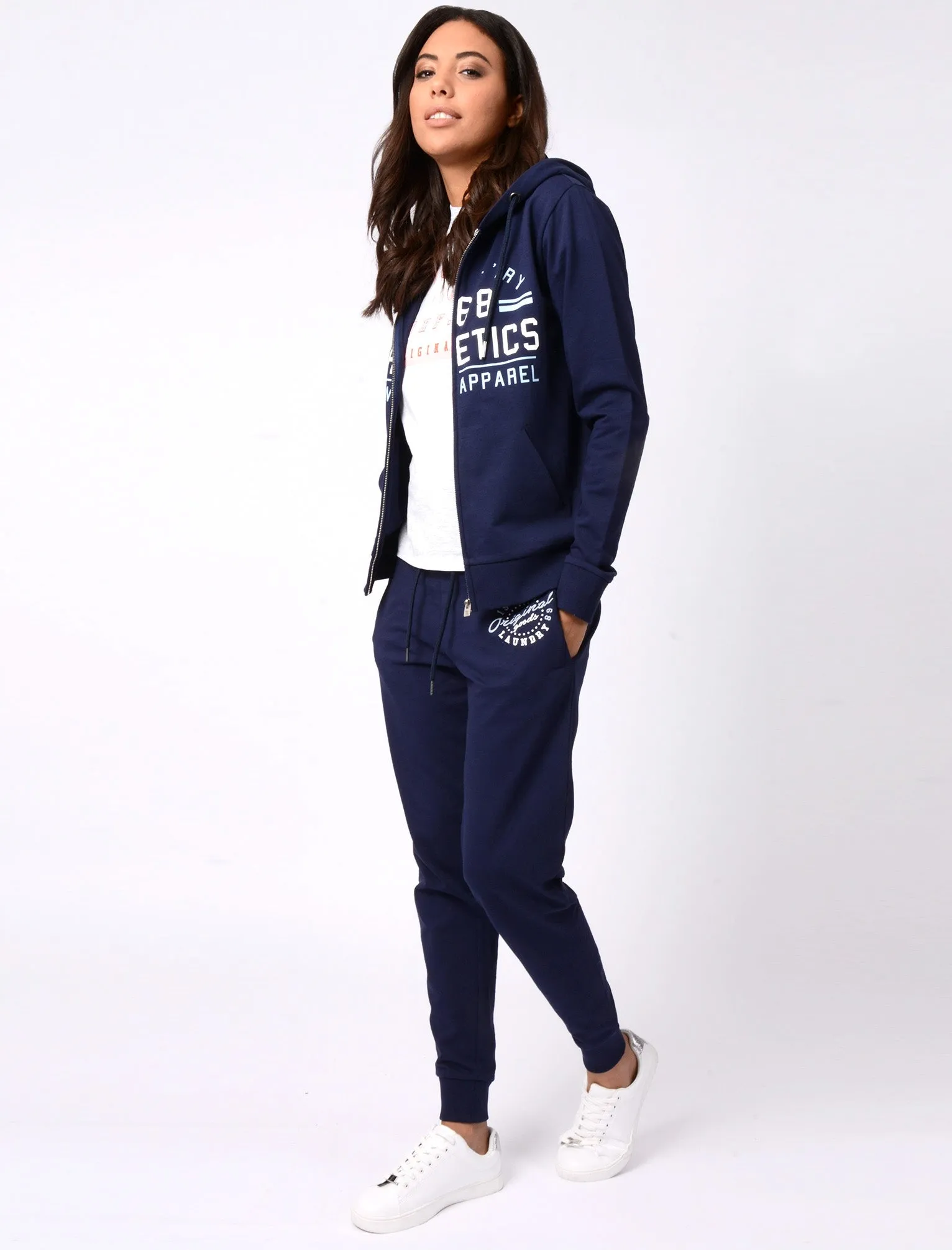 Mia Loopback Fleece Cuffed Joggers In Eclipse Blue - Tokyo Laundry