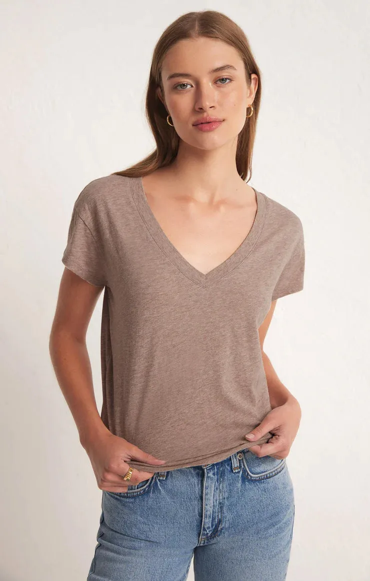 Modern V-Neck Tee - White or Heather Latte