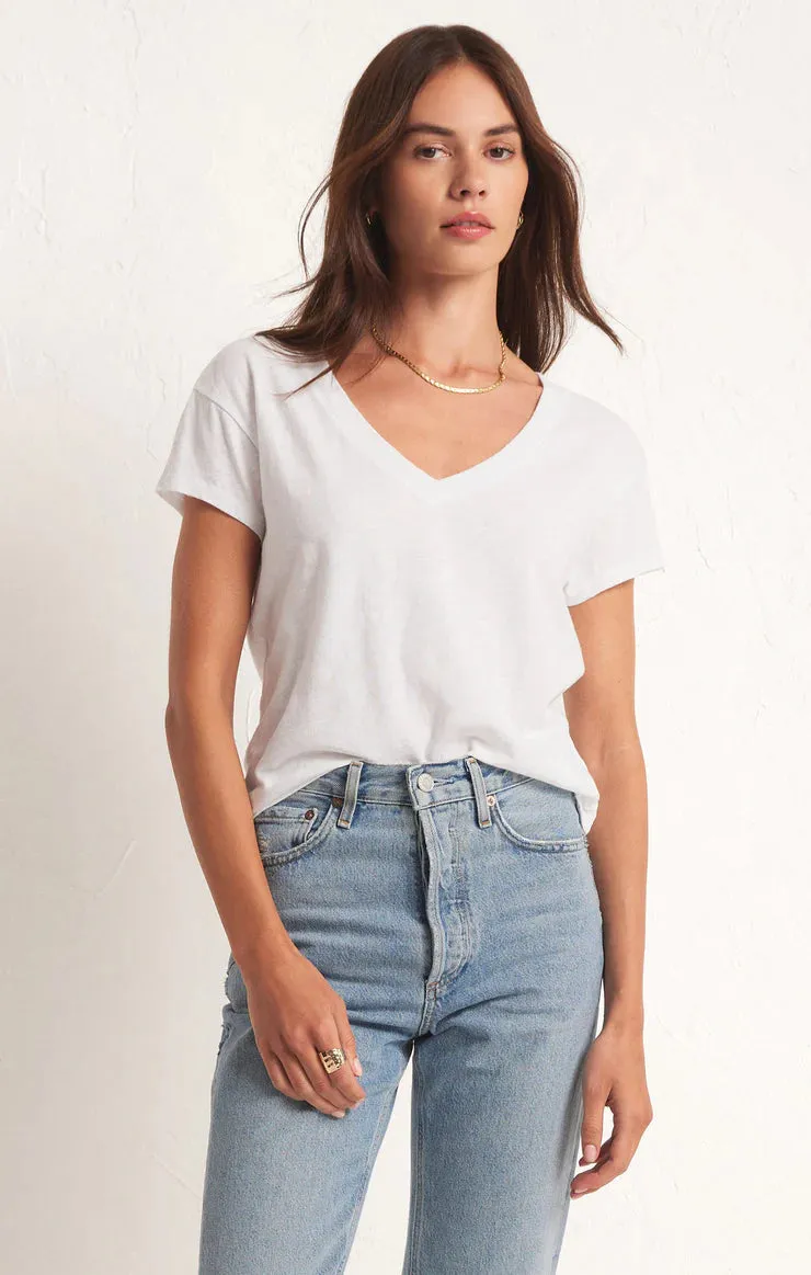 Modern V-Neck Tee - White or Heather Latte