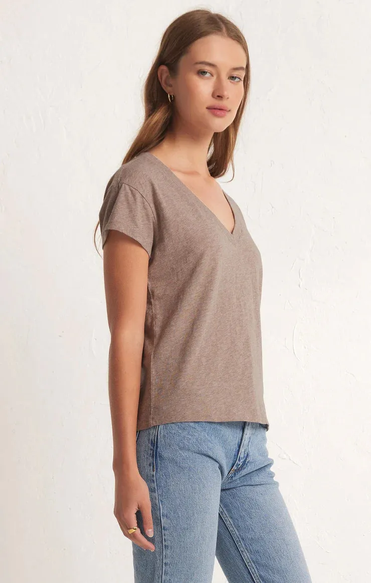 Modern V-Neck Tee - White or Heather Latte