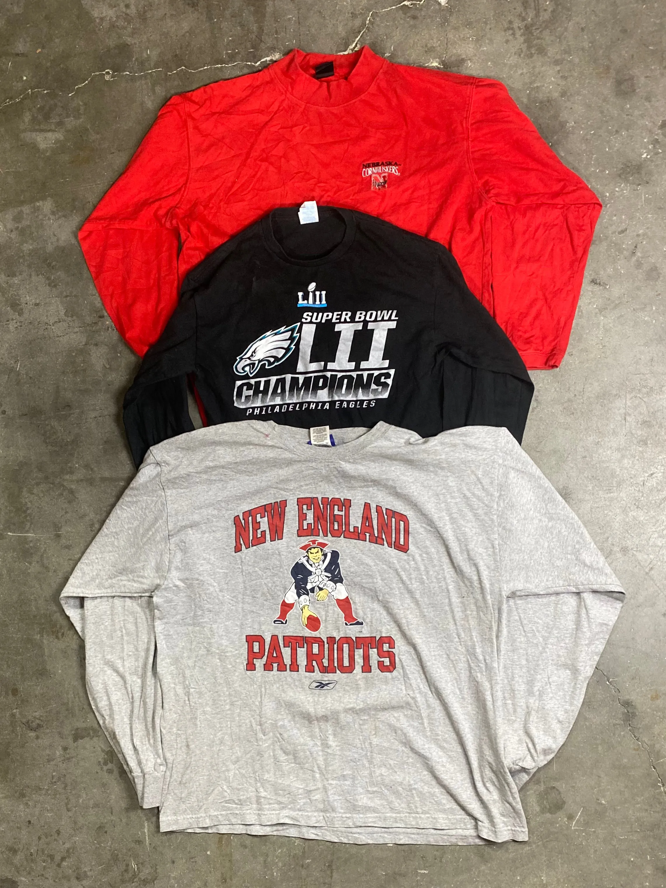 NBA, NFL, MLB, and NHL & College Long Sleeve T-Shirts Bale