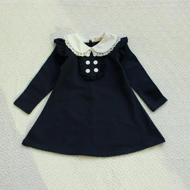 New  winter cotton long sleeve fashion girls mini dress warm kids clothing