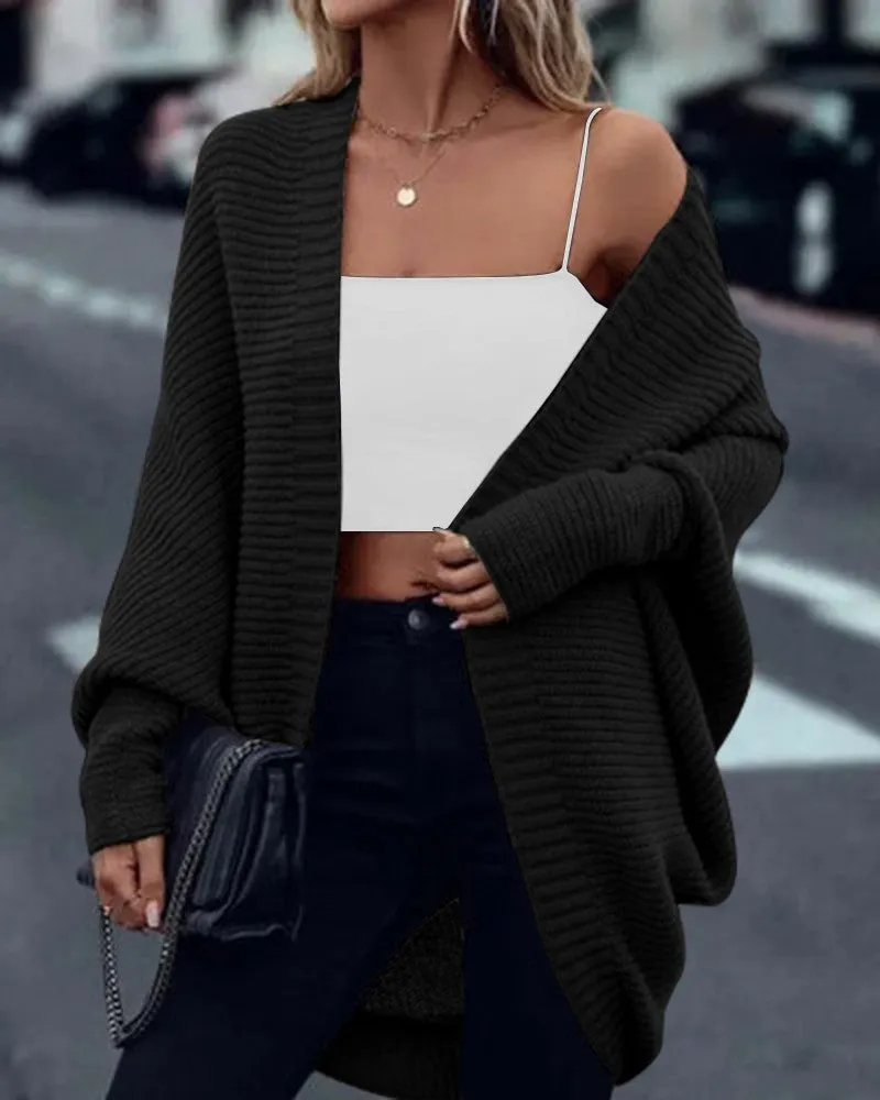 Open Front Batwing Sleeve Oversized Knit Cardigan