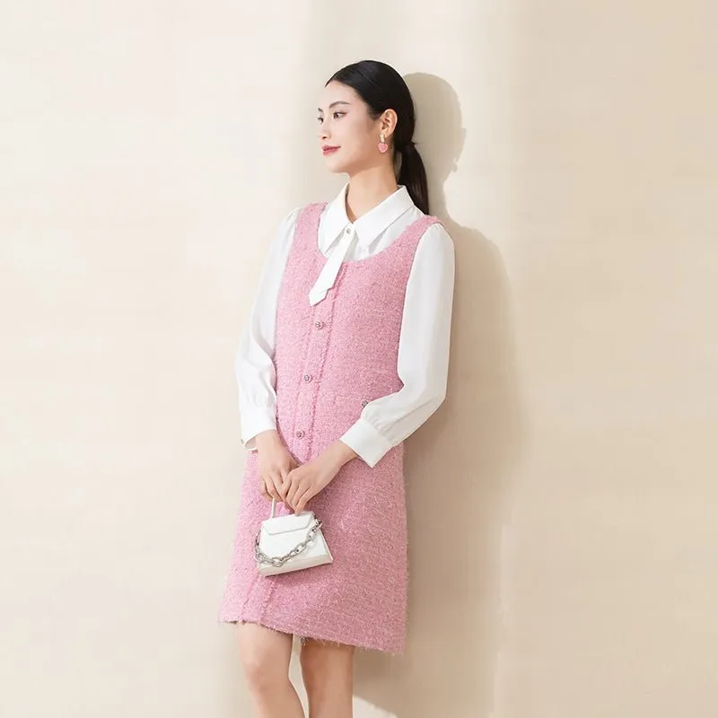 Pink A Shape Strap Tweed Dress