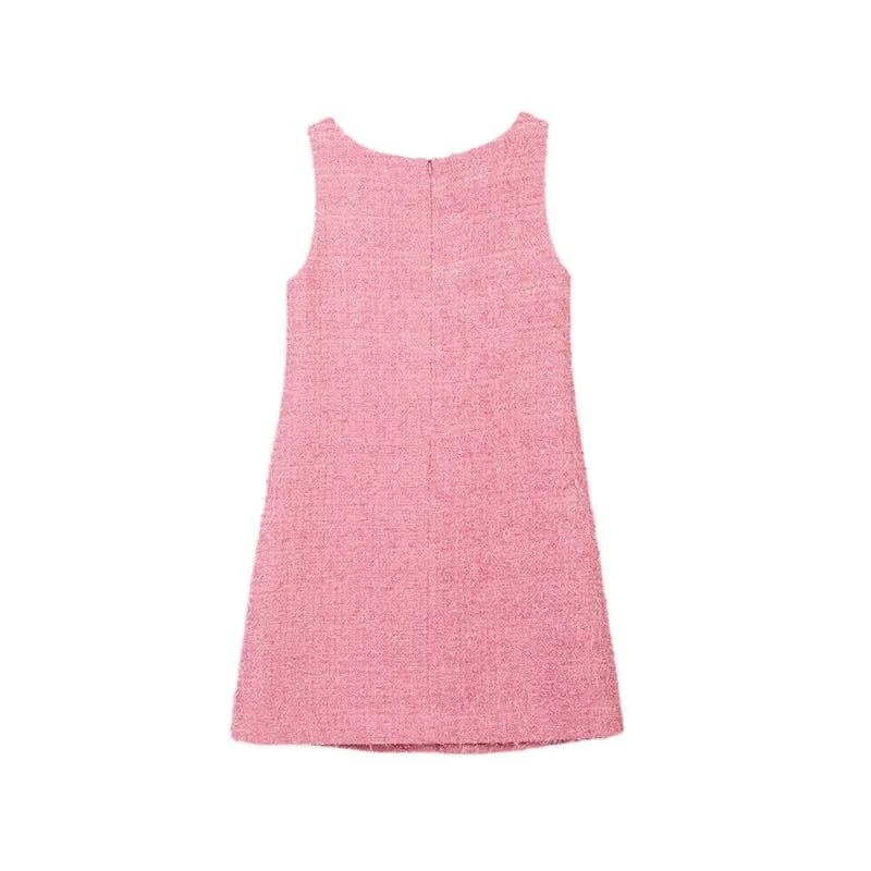 Pink A Shape Strap Tweed Dress