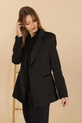 Plain Fitted Satin Jacket  Black