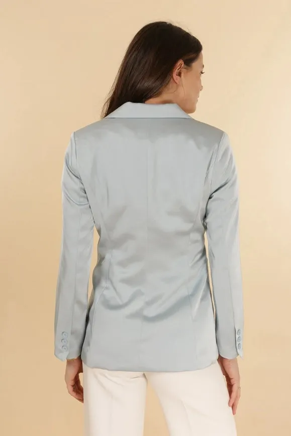 Plain Fitted Satin Jacket  Sky Blue