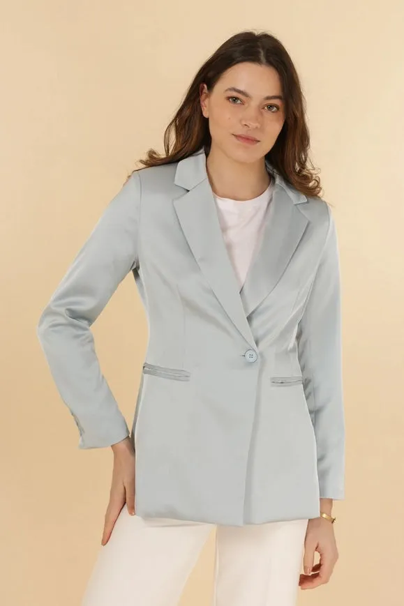 Plain Fitted Satin Jacket  Sky Blue