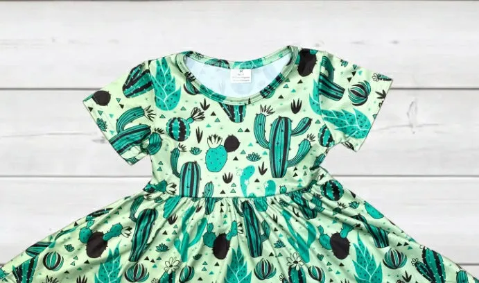 Prairie Green Cactus Twirly Dress