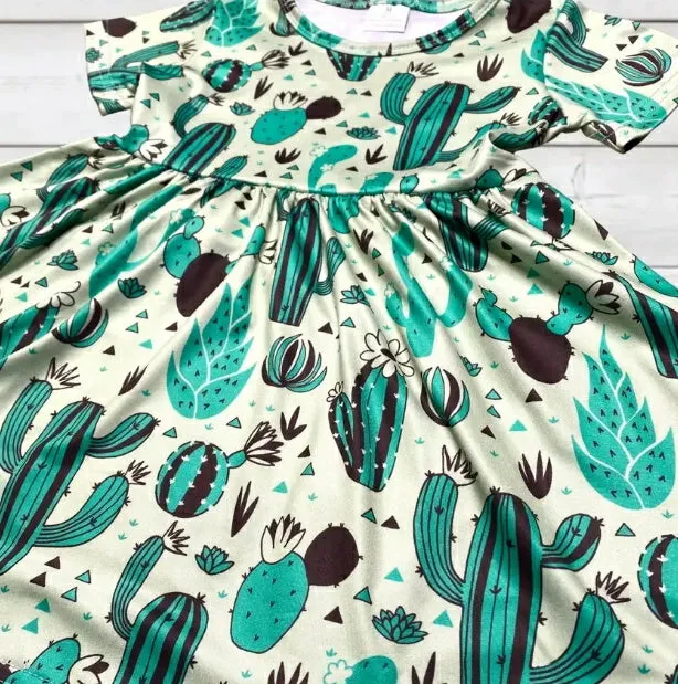 Prairie Green Cactus Twirly Dress