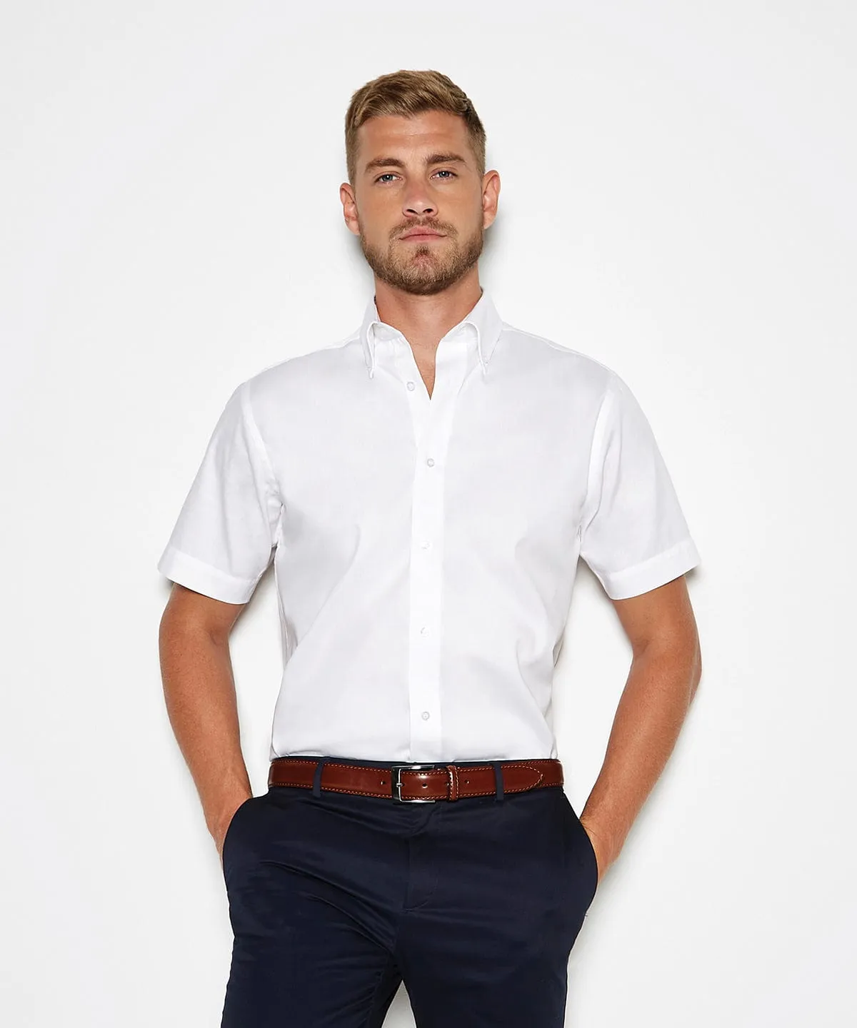 Premium Oxford shirt short-sleeved (tailored fit) | Light Blue*