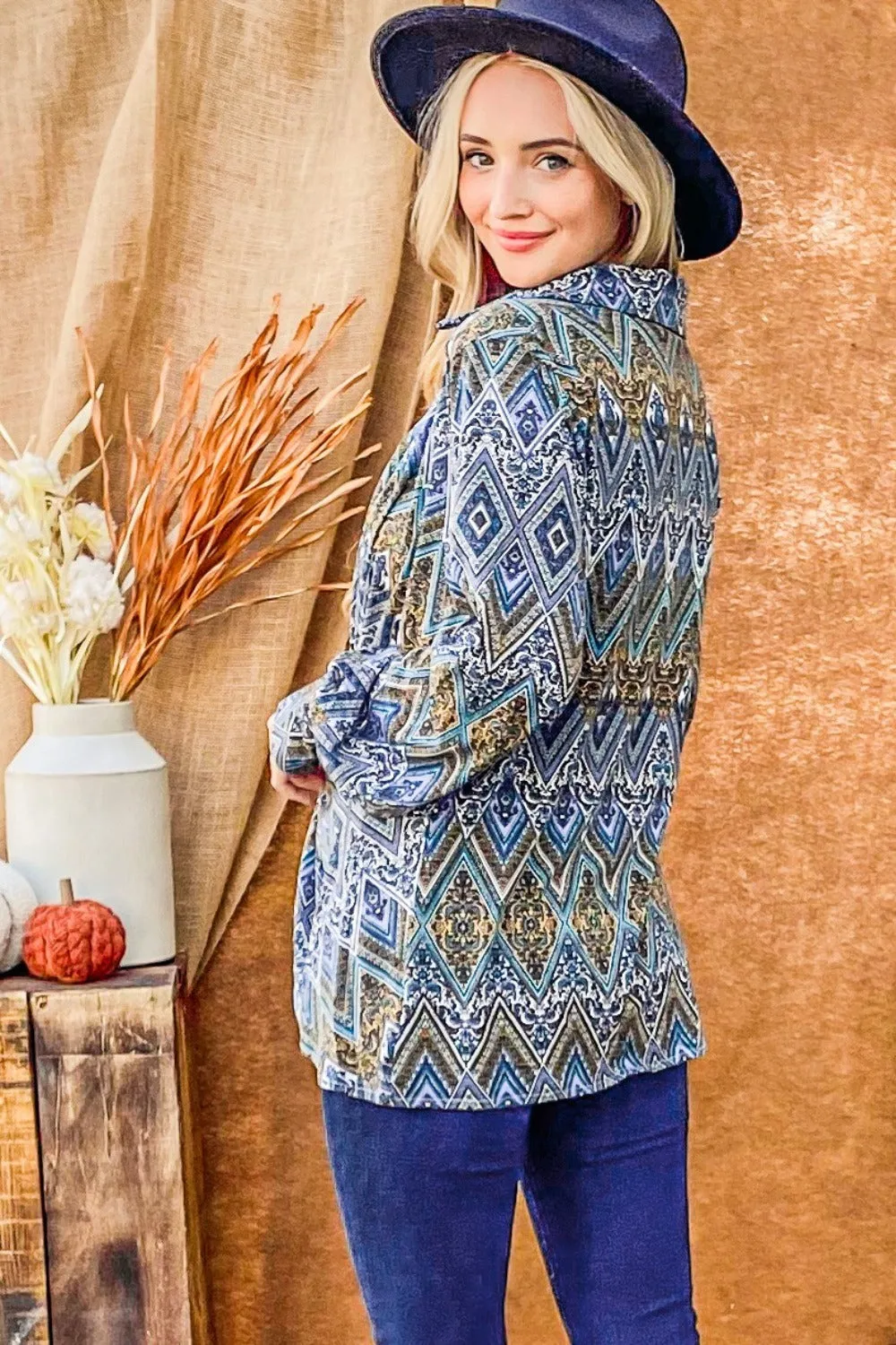 Print Twist Knot Long Sleeve Blouse