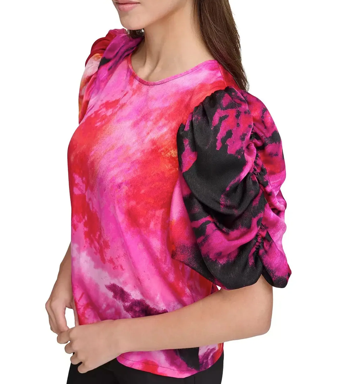 Printed Satin Blouse Shocking Pink