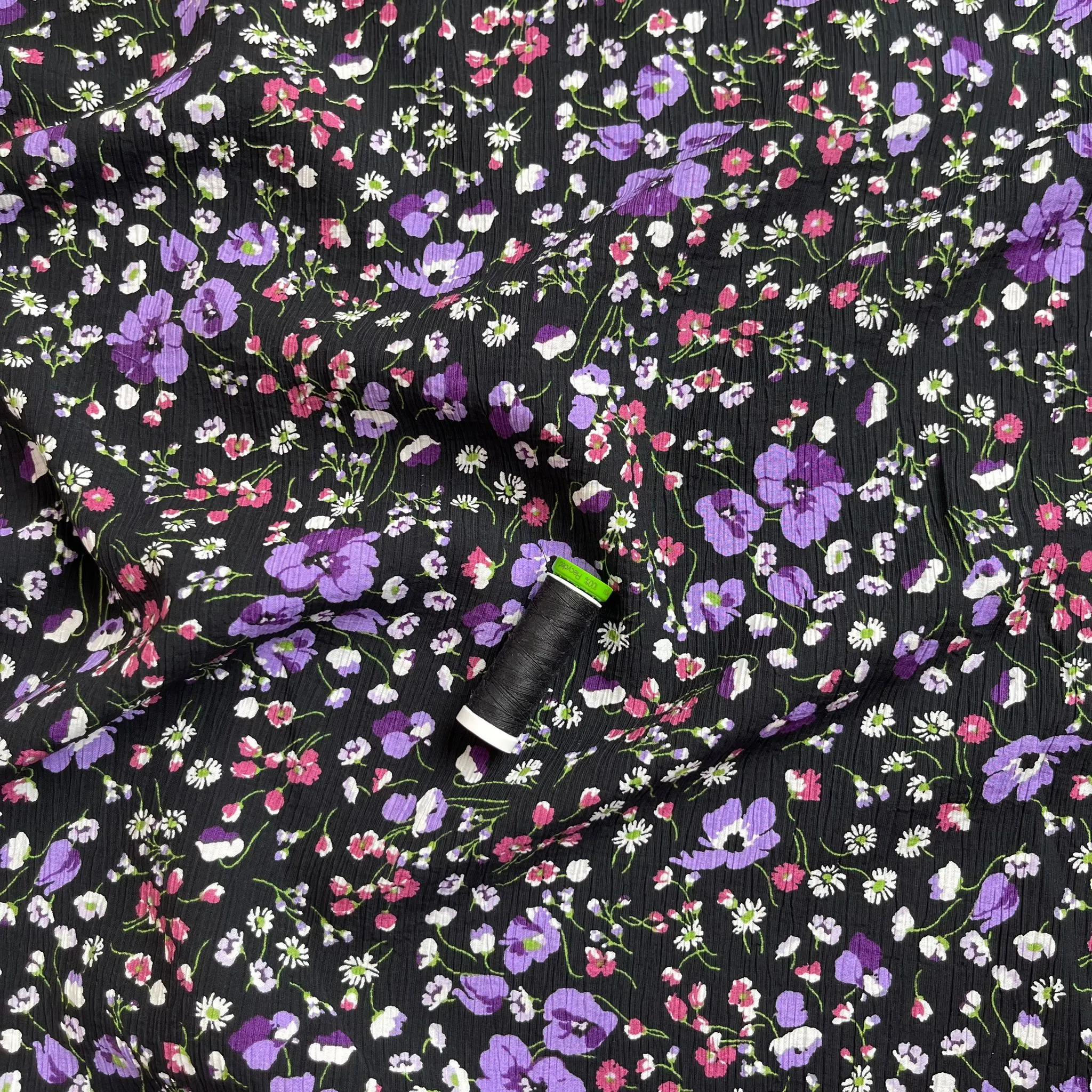 Purple Ditsy Flowers Textured Viscose Fabric