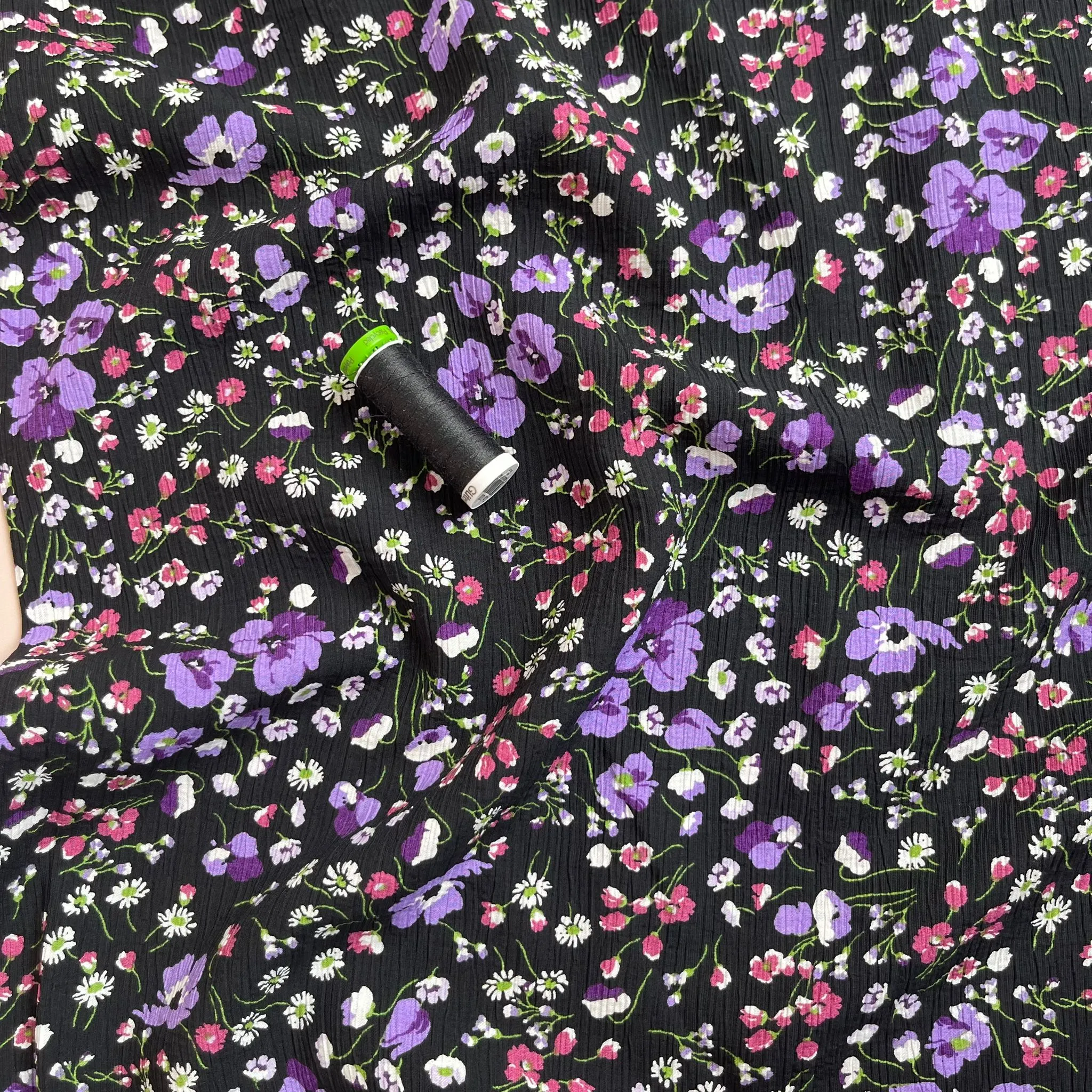 Purple Ditsy Flowers Textured Viscose Fabric