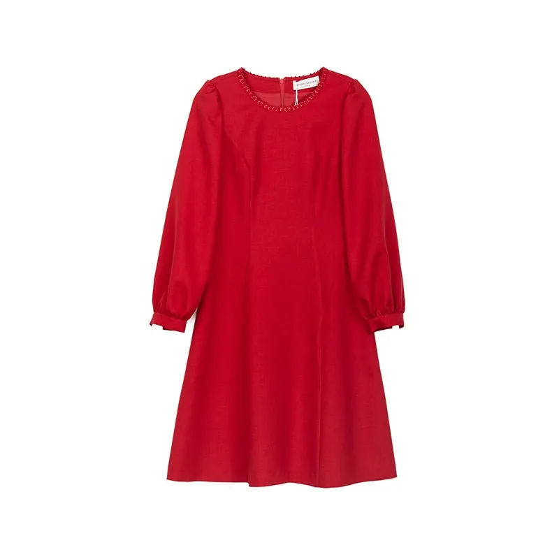 Red Long Sleeve Circle Collar Dresses