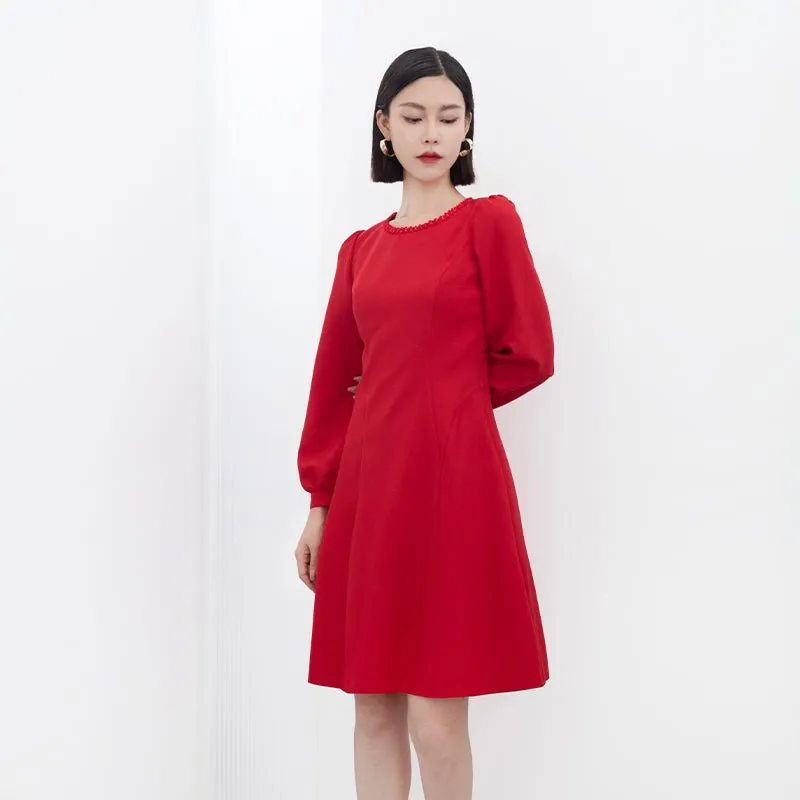 Red Long Sleeve Circle Collar Dresses