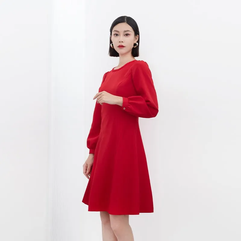 Red Long Sleeve Circle Collar Dresses