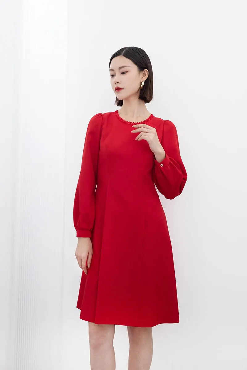 Red Long Sleeve Circle Collar Dresses