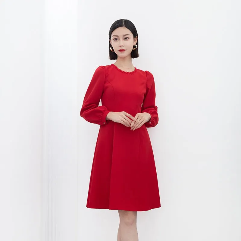 Red Long Sleeve Circle Collar Dresses